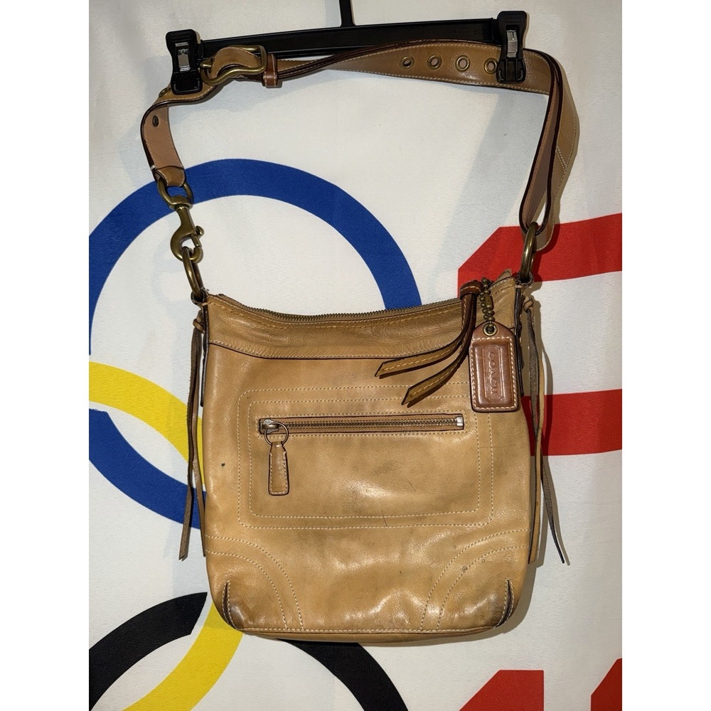 Coach Bleecker Mini Duffle Leather Hobo Crossbody Bag Purse Tan Vintage Y2K